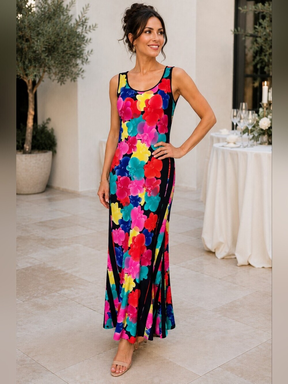 Frank Lyman Floral Maxi Dress Size 8 Made in Canada Sample